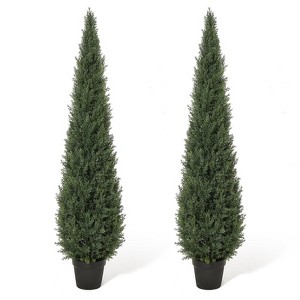 Artificial Trees,Fake Cedar Topiary Tree Outdor,3/4/5ft Tall Fake Cypress Trees for Home Decor,Potted Faux Pine Shrubs Plants Set of 1 or 2 - 1 of 4
