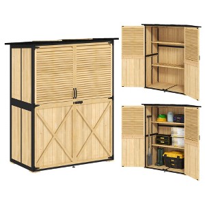 Outsunny Outdoor Storage Shed, Wooden Garden Storage Cabinet with Waterproof Asphalt Roof, 2 Shelves, Lockable Doors and Adjustable Feet - 1 of 4