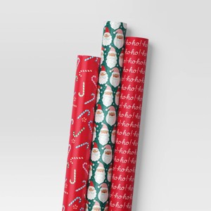 30" 3pk 180 sq ft Christmas Wrap Pack Candy Canes/Santa/Ho Ho Ho - Wondershop™ - 1 of 3