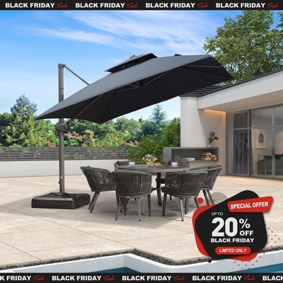 PURPLE LEAF Outdoor Cantilever Umbrella with Base Large Patio Umbrella Windproof Heavy Duty Hanging Offset Umbrella for Garden Outdoor Pool