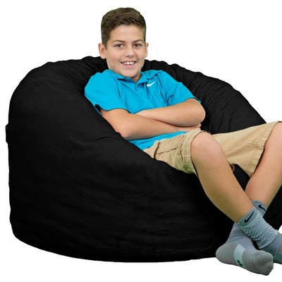 Ultimate Sack 3 Foot Memory Foam Filled Machine Washable Suede Covered Bean Bag Chair with Zipper, Double Stitching, and Durable Inner Liner, Black