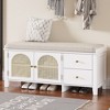 VYNXARIA Storage Bench,Vintage Shoe Bench with Storage and Cushion,Shoe Bench with 2 Drawers and 2 Rattan Door for Entryway,Bedroom - 2 of 4