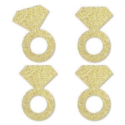 Big Dot of Happiness Gold Glitter Diamond Ring - No-Mess Real Gold Glitter Cut-Outs - Bridal Shower or Bachelorette Party Confetti - Set of 24