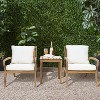 LuxenHome Outdoor Acacia Wood Side Table and Set of 2 Armchairs with White Cushions - 2 of 4