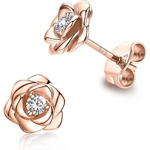 Gold Plated Sterling Silver Rose Stud Earrings, Hypoallergenic & Nickel-Free - 1 of 4