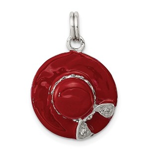 Black Bow Jewelry Sterling Silver Cubic Zirconia and Red Enamel Hat Charm - 1 of 4