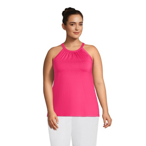 Lands' End Women's Plus Size Light Weight Jersey Halter Neck Tank Top - 2x  - Hot Pink