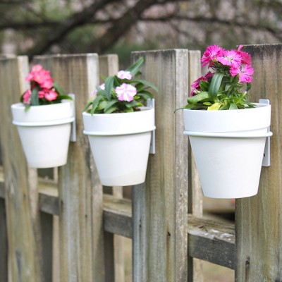 White Wall Mounted Clay Plant Pots with Metal Rings, 8-Piece Set