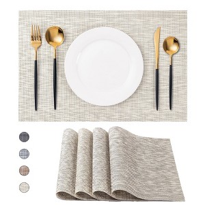 Aoibox Washable Vinyl Placemats Set of 4 for Dining Table, Durable Non-Slip Heat Resistant PVC Weave Table Mats for Indoor/Outdoor Use (Beige) - 1 of 4