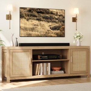Whizmax Rattan TV Stand for 65 inch TV, Boho Entertainment Center with 2 Rattan Doors, Modern Media TV Console for Living Room Bedroom, Natural Oak - 1 of 4