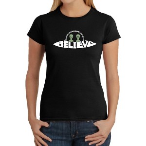 LA Pop Art Believe UFO - Women's Word Art T-Shirt - 1 of 4