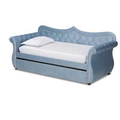 Twin Abbie Velvet Tufted Daybed with Trundle Light Blue - Baxton Studio