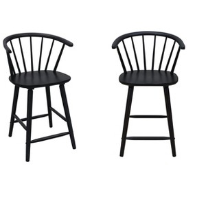 2pc White Contemporary Counter Height Stool Chair Spindle Back Wooden Kitchen Dining Room Furniture - 1 of 4