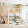 Twin Over Twin Metal Bunk Bed, Metal Housebed with Slide and Storage Stair, Black with Black Slide - 2 of 4