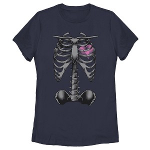 Women's Lost Gods Halloween Skeleton Rib Cage Heart T-Shirt - 1 of 4