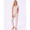 INSPIRE CHIC Women's Longewear Button Up Tencel Floral Ink Wash Pattern Short Sleeve Notched Collar Pants Set with Pockets - 2 of 4