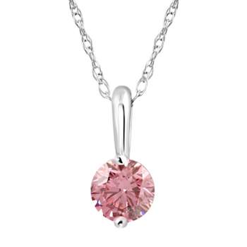 Pompeii3 1/4Ct Pink Diamond Solitaire Pendant 14k White Gold 18" Necklace Lab Created