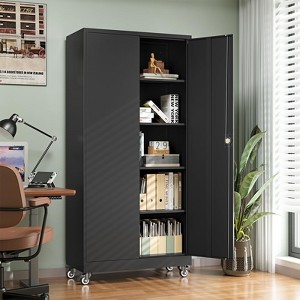 Mlezan Storage Cabinet with Locking Doors, 71" Tall 18" Deep Metal Cabinet with 5 Adjustable Shelves for Pantry, Office,  Home Kitchen Pantry Cabinets - 1 of 4