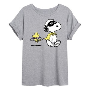 Women's - Peanuts - Peanuts and Woodstock Halloween Costumes Oversized Graphic T-Shirt - 1 of 4