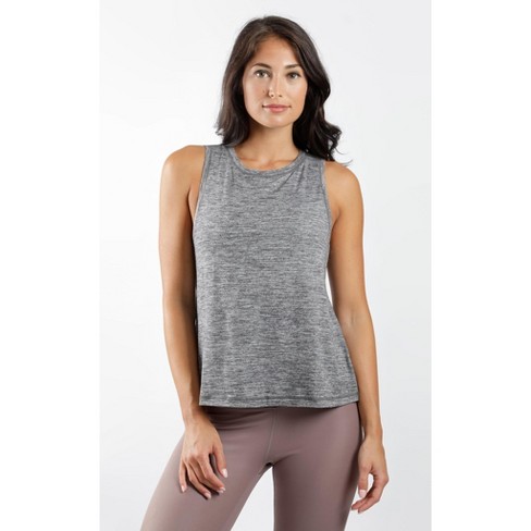 Yogalicious - Women's 2 Pack Relaxed Muscle Tank Top - Heather Sage/Heather  Charcoal - X Small