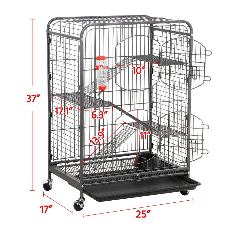 Yaheetech 4-Tier Rolling Large Ferret Cage Small Animals Hutch Black, 4 of 10