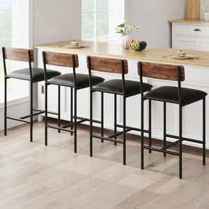 Bar Stools Set of 2/4, Kitchen Bar Stools with Footrest, PU Upholstered Counter Height Barstools, Bar Chairs with Back for Kitchen Island - 1 of 4