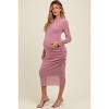 Pinkblush Pink Shimmer Mesh Long Sleeve Ruched Maternity Midi Dress - 2 of 3