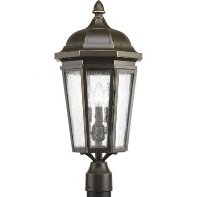 Progress Lighting, Verdae Collection, 3-Light Post Lantern, Antique Bronze, Clear Seeded Glass