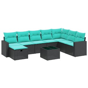 vidaXL 9 Piece Patio Sofa Set with Cushions Black Poly Rattan - 1 of 4