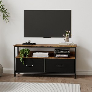 55 Inch TV Console Table with 3 Tier Storage Shelves, Entertainment Center TV Console Table with 2-Drawers - 1 of 4