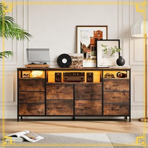 63" Fabric Dresser with 10 Drawers, TV Stand, Built-in USB Ports & LED Lights, Multi-Functional Storage for 75" TVs - 1 of 4