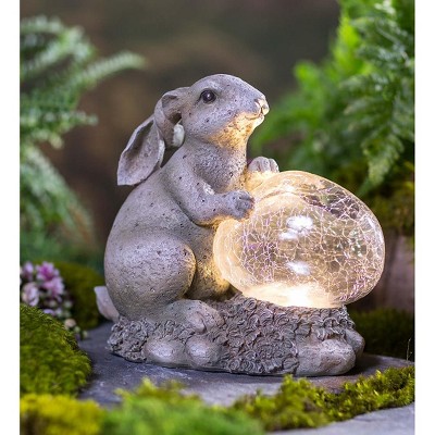 Wind & Weather Bunny Sculpture with Solar Lighted Crackle-Glass Orb