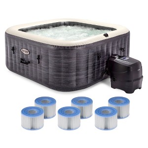 Intex 28449EP PureSpa Plus Greystone Inflatable Square Hot Tub, 83 x 28" & 29001E PureSpa Type S1 Easy Set Spa Filter Replacement Cartridges (6 Pack) - 1 of 4