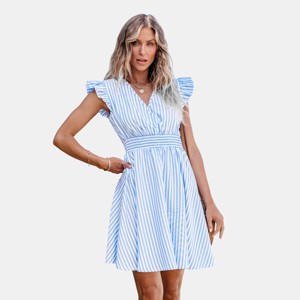 Women's Stripe Flutter Sleeve Smocked Waist Midi Dress - Cupshe - 1 of 4