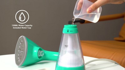 Teal Handheld Garment Steamer with Clear Ribbed Water Tank