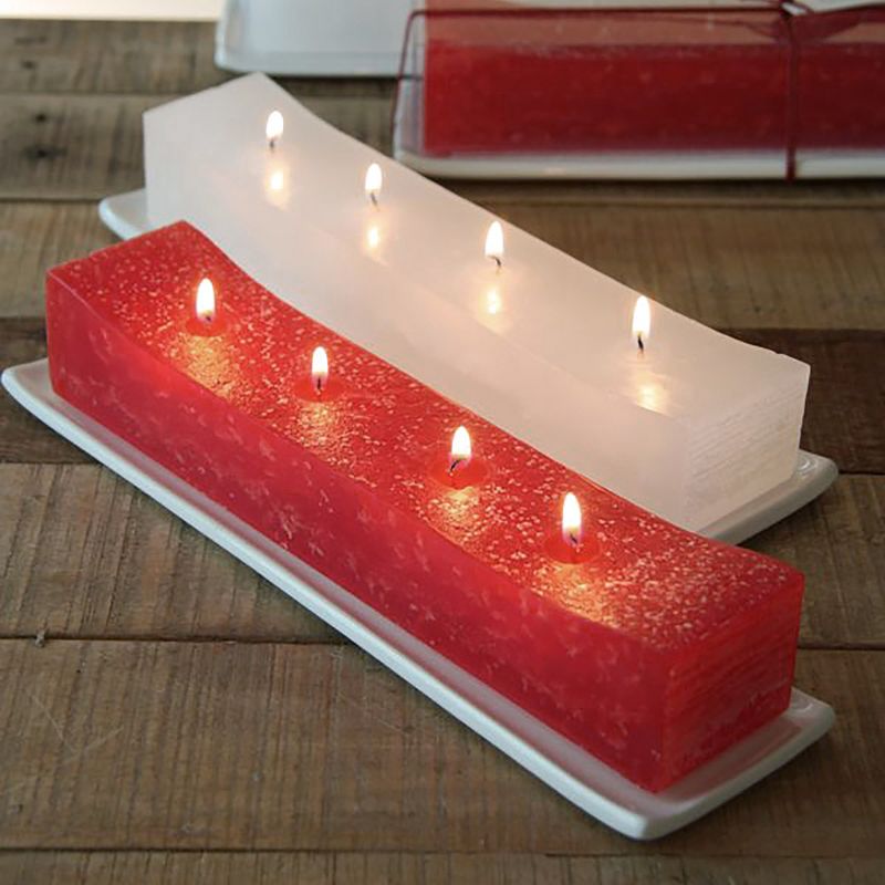 Vance Kitira 12.25" Layered Brick Candle, Red ,Scentless, Clean-Burning, Environmental Friendly, 4 of 5