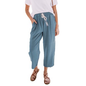 Amaryllis Women's Drawstring Wide-Leg Crop Pants Lightweight Relaxed Fit Versatile Everyday Style with Pockets - 1 of 4