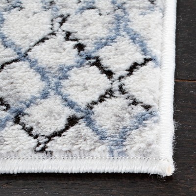 Hand-knotted Grey and Light Blue Geometric Runner Rug