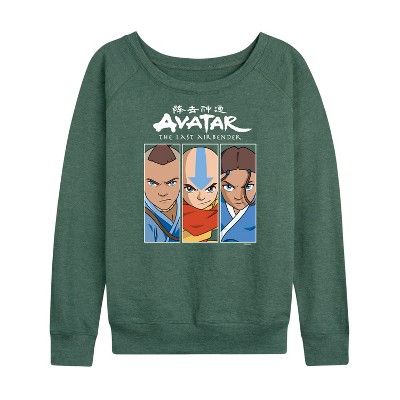 Women's - Avatar: The Last Airbender - Sokka Aang Katara Lightweight French Terry Wide Neck Long Sleeve Shirt