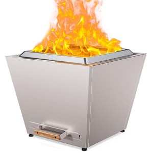 Kumasinova Portable Square Fire Pit with Handles and Ash Tray,25" Smokeless Patio Fireplace for Backyard and Paties,Stainless Steel Frane - 1 of 4