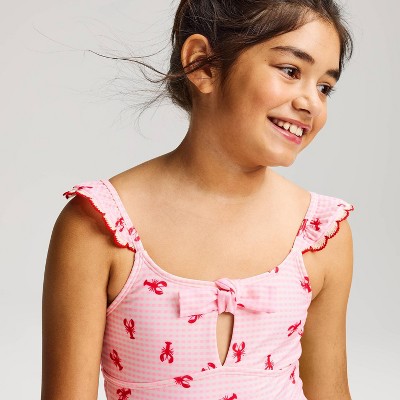 Cat & Jack Girls' Lobster Printed One Piece Swimsuit - Cat & Jack™ Pink M — фото 3