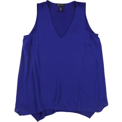 I.N.C International Concepts Womens Hankerchief Hem Sleeveless Blouse Top, Blue, X-Small