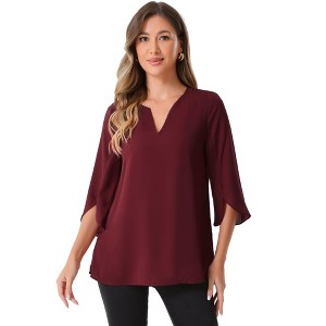 Allegra K Women's 3/4 Split Sleeve V Neck Flowy Mesh Casual Dressy Tunic Top - 1 of 4