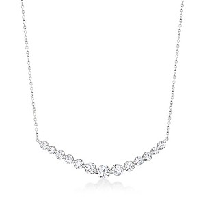 Ross-Simons 2.70 ct. t.w. CZ Curved Bar Necklace in Sterling Silver - 1 of 4
