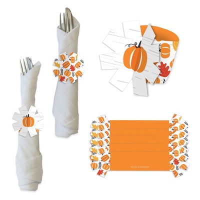 Big Dot of Happiness Fall Pumpkin - Halloween or Thanksgiving Party Paper Napkin Holder - Napkin Rings - Set of 24