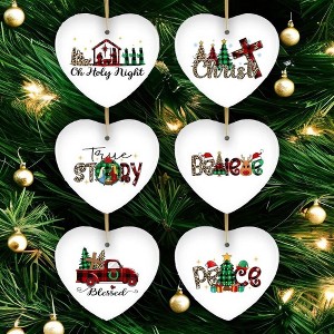 6pc Religious Plaid Theme Ceramic Heart Christmas Ornament Bundle, Inspiring and Heartfelt Ornament Set| OrnamentallyYou - 1 of 4