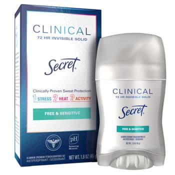 Secret Clinical Strength Invisible Solid Antiperspirant and Deodorant for Women - Free & Sensitive - 1.6oz