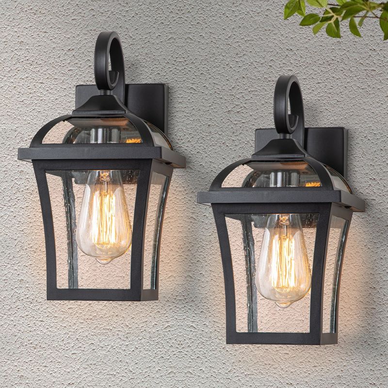 C Cattleya 1-Light Matte Black Outdoor Wall Lantern Sconces with Clear Seeded Glass(2-pack), 2 of 7