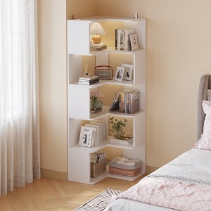 KTMBDW Corner Bookshelf, Modern Corner Bookcase, 5-Tier Tall Corner Shelf Storage Display Rack for Home Office, Living Room, Bedroom, White - 1 of 4