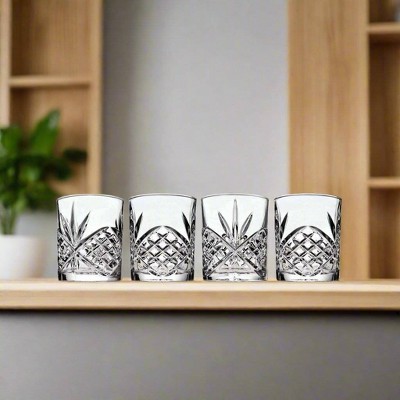 Clear Crystal Lowball Glass Set with Sham Embellishment